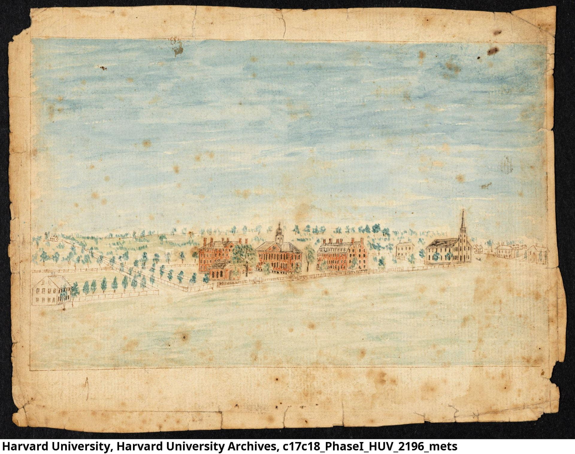 Croswell, Andrew, 1778-1858. A View of Harvard College, 1796. HUV 2196, Harvard University Archives.